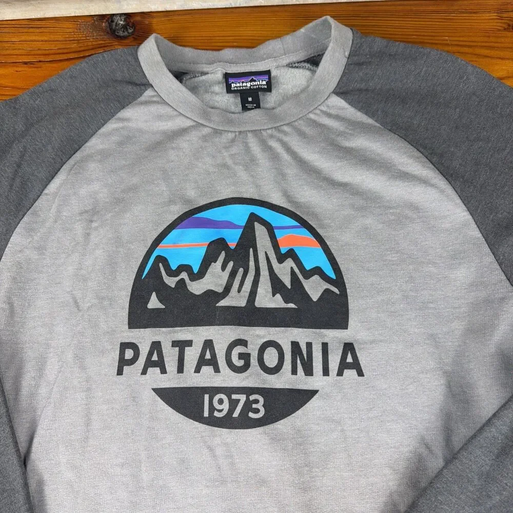 Patagonia Fleece T Shirt Mens Medium Organic Cotton Gray Heavyweight Long Sleeve